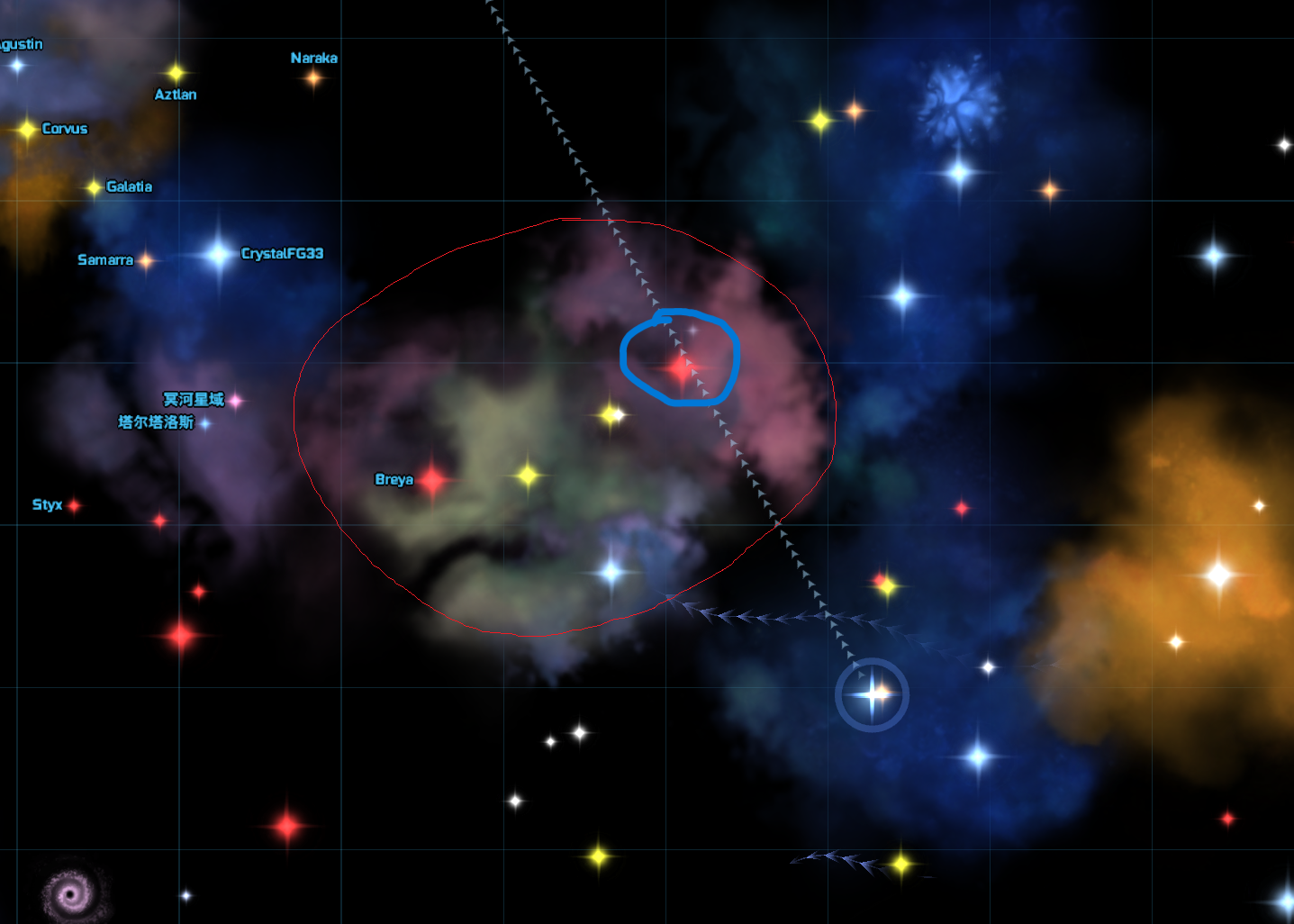 超空间航行到蓝笔所圈星系处游戏崩溃，为Fatal：null